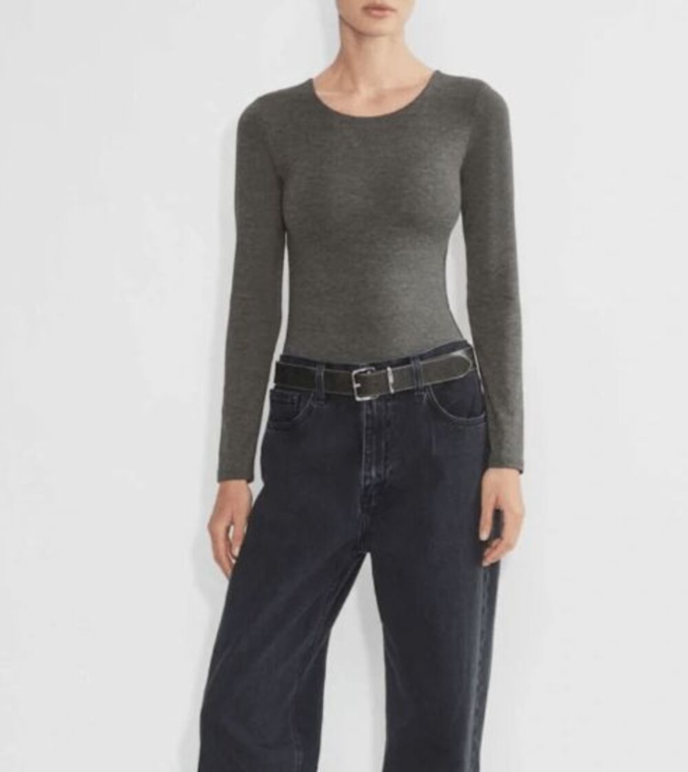 Aritzia Contour Crew Long Sleeve Bodysuit Gray Small NEW